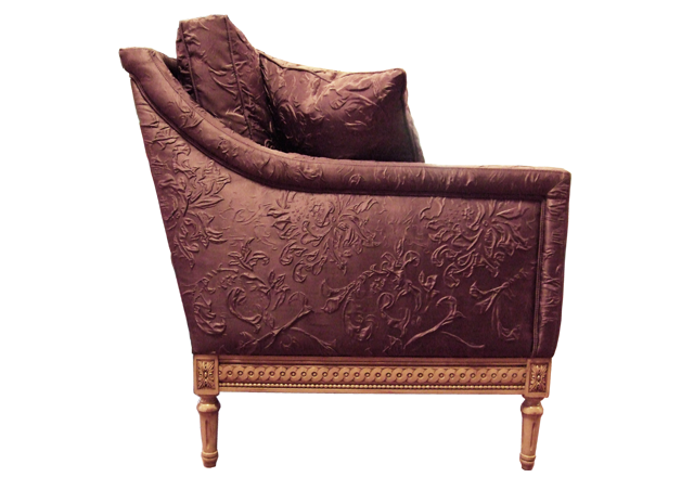 Annam silk relief Pompadour col; Plum, sofa by SALDA.