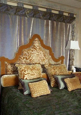 Silk velvet bedroom combination in Turner silk velvet colours; Neo Sforza and Mantova.