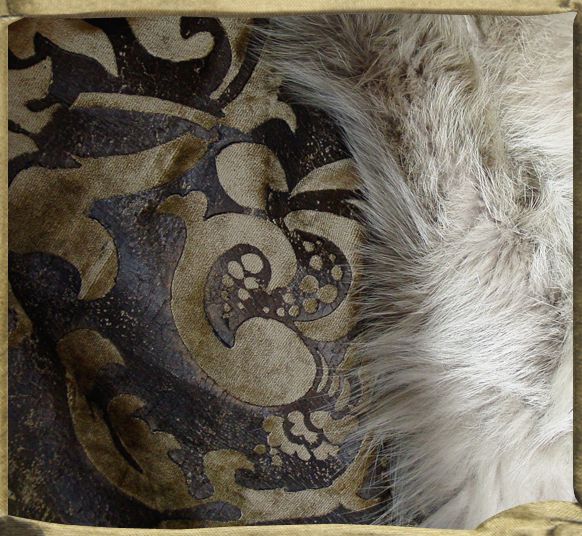 Throw in Toadstool ANNAM hand printed Delacroix velvet backed in fox fur.