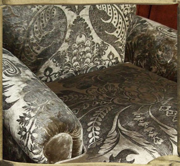 MONTESQUIEU gaufrage on velvet for Ann Getty armchair.

