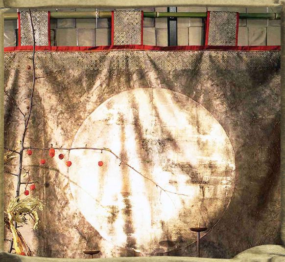 CREPUSCULE EN INDOCHINE wall hanging in silk velvet.