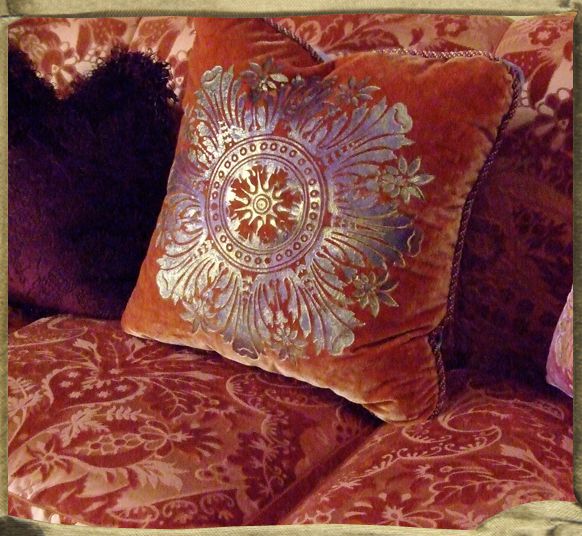 ROSACE cushions in Music room, interior by Ann Getty.