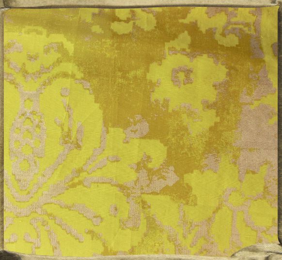 FONTAINEBLEAU flat printed silk in acid yellow and gold.